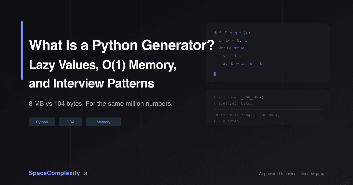 What Is a Python Generator? Lazy Values, O(1) Memory, and Interview Patterns