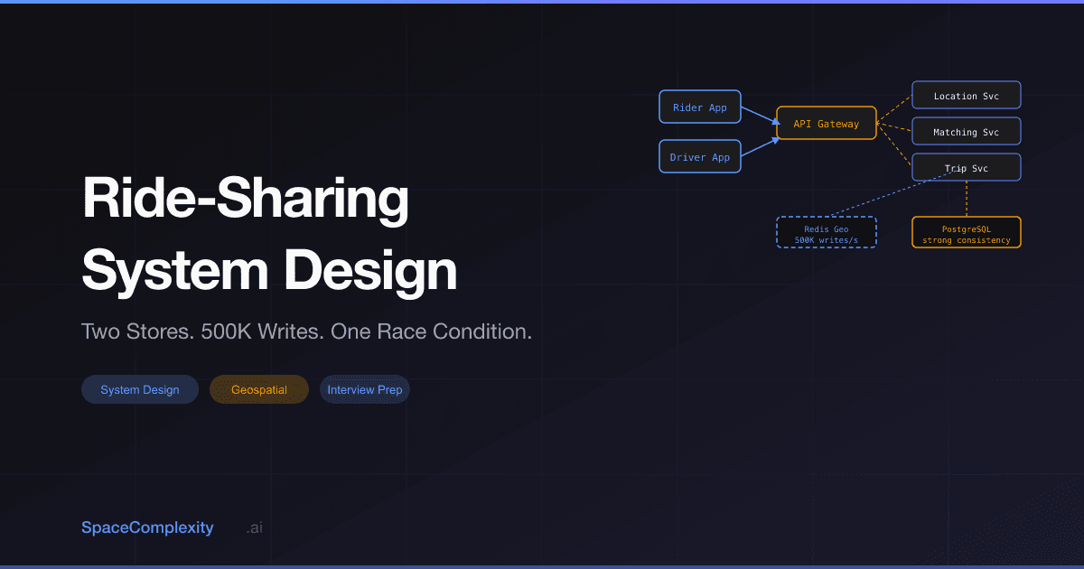 Ride-Sharing System Design Interview: Two Stores, 500K Writes, One Race Condition